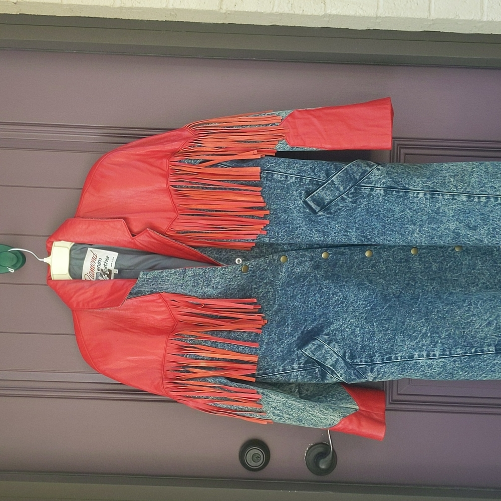 VINTAGE denim and leather duster coat